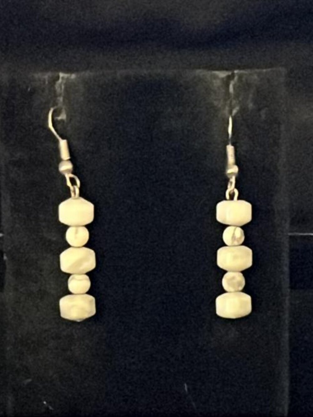 5 White with Grey Swirls Bead Earrings